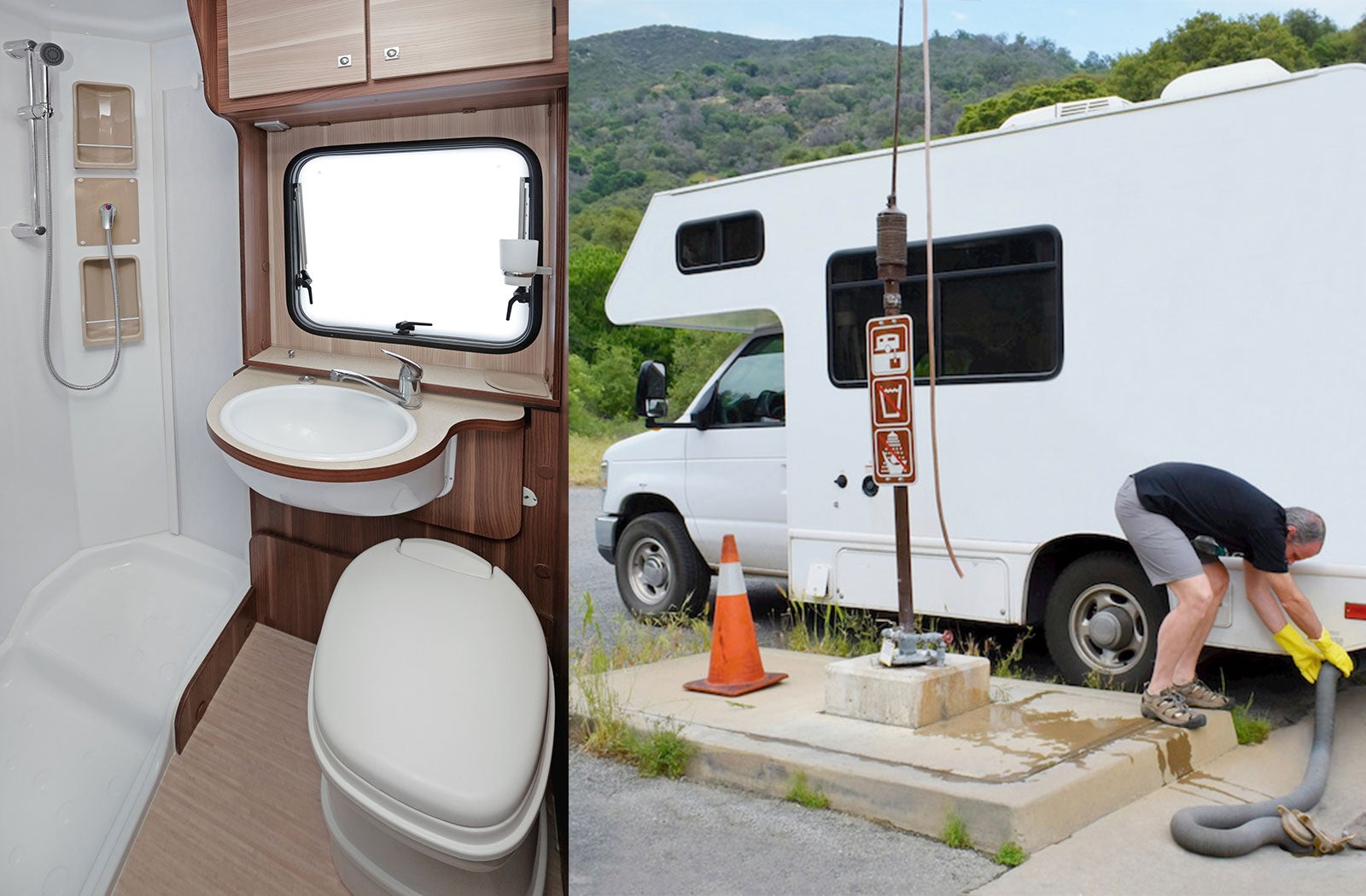 Portable RV/camper toilet and holding tank setup in Decatur, Texas